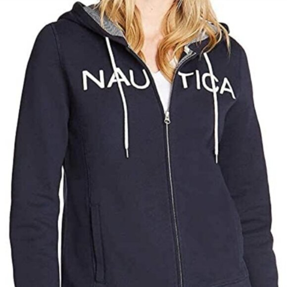 Nautica Women's Go-to Signature Full-Zip Logo Hoodie, Navy, Size S - Picture 1 of 3